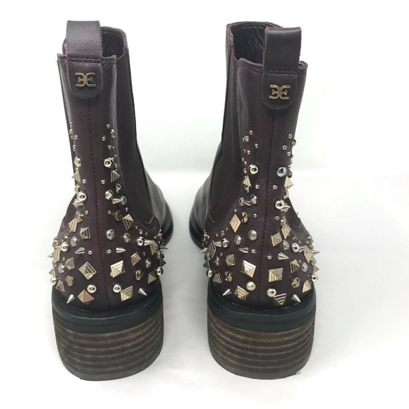 Sam Edelman Dover Chelsea Ankle Boot Spiked Studded Burgundy Leather Size 10.5 - Picture 2 of 11